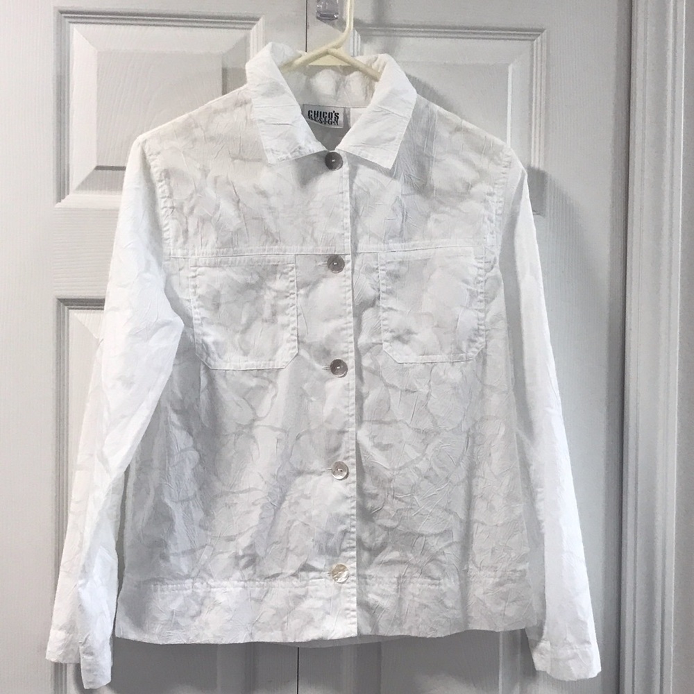 Chico's White Textured Button Down Shirt